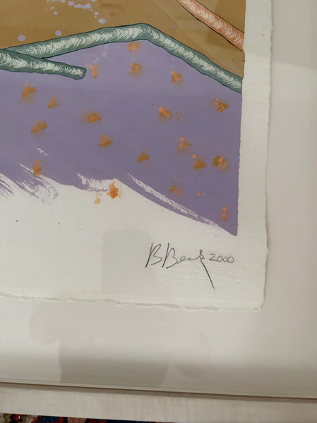 Barbara Beck 2000 Framed Abstract Watercolor Painting on Paper - Original Wood Frame