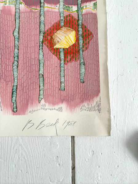 Barbara Beck 1988 Abstract Watercolor Painting on Paper