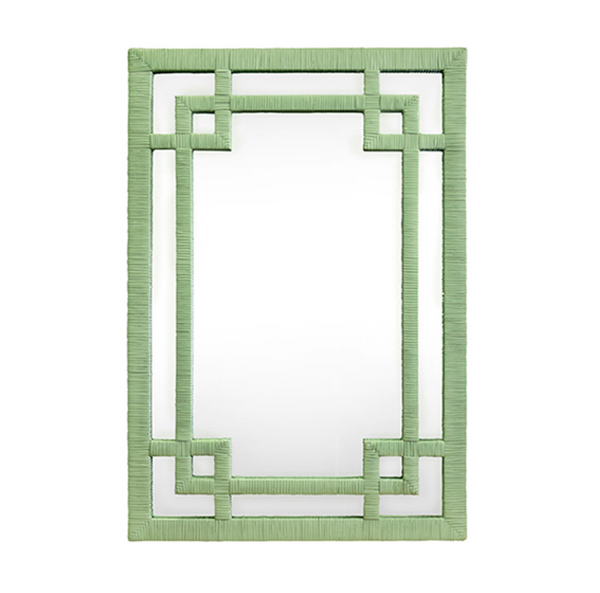 Geneva Sage Green Rattan Framed Wall Mirror with Greek Key Design