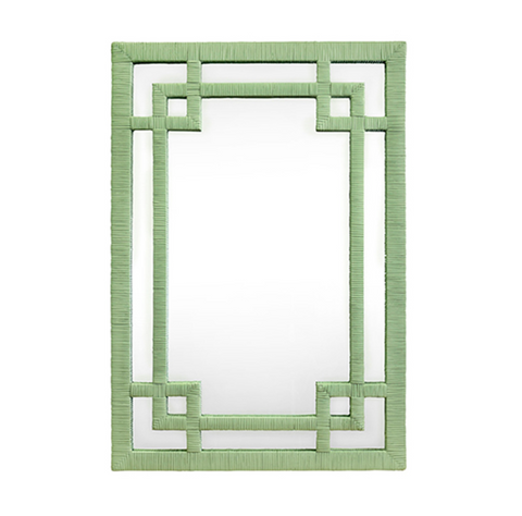 Geneva Sage Green Rattan Framed Wall Mirror with Greek Key Design