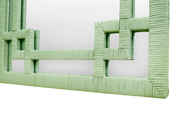 Geneva Sage Green Rattan Framed Wall Mirror with Greek Key Design