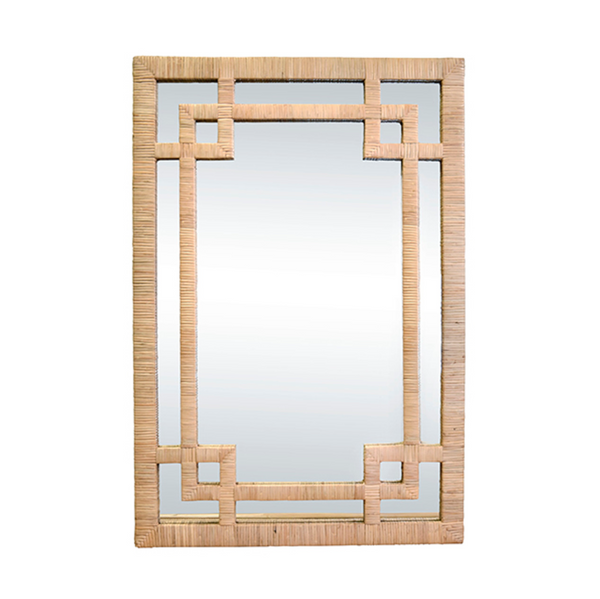 Geneva Natural Rattan Framed Wall Mirror with Greek Key Design