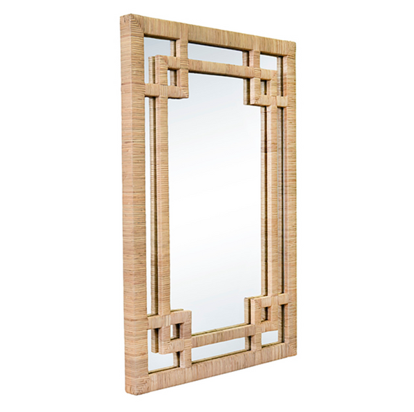 Geneva Natural Rattan Framed Wall Mirror with Greek Key Design