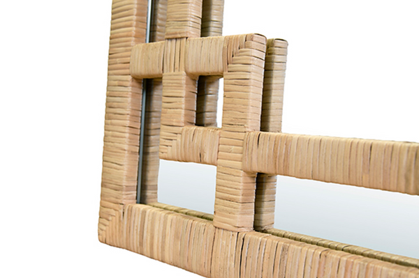 Geneva Natural Rattan Framed Wall Mirror with Greek Key Design