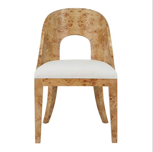 Rafferty Light Burlwood Curved Back Dining Chair with Performance White Linen Seat