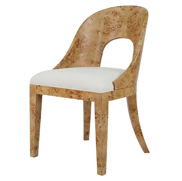 Rafferty Light Burlwood Curved Back Dining Chair with Performance White Linen Seat