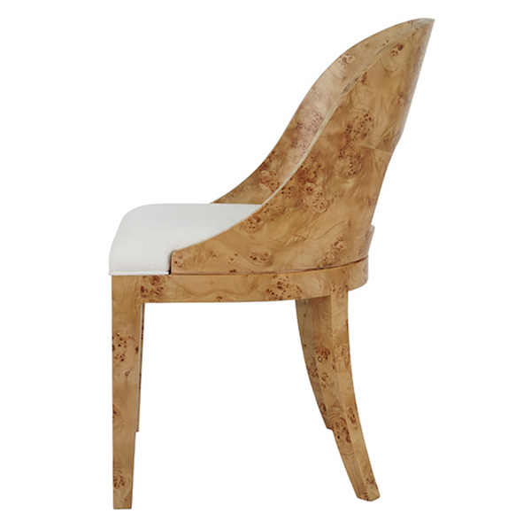 Rafferty Light Burlwood Curved Back Dining Chair with Performance White Linen Seat