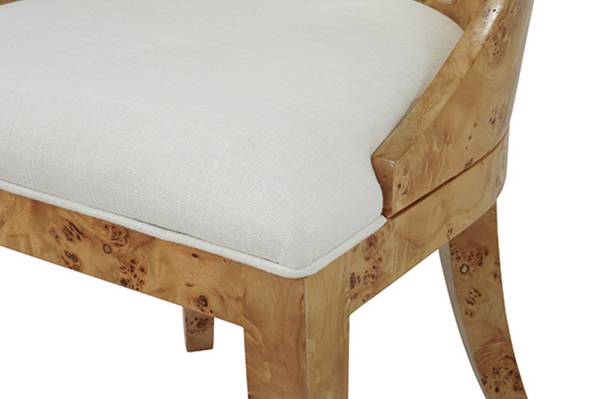 Rafferty Light Burlwood Curved Back Dining Chair with Performance White Linen Seat