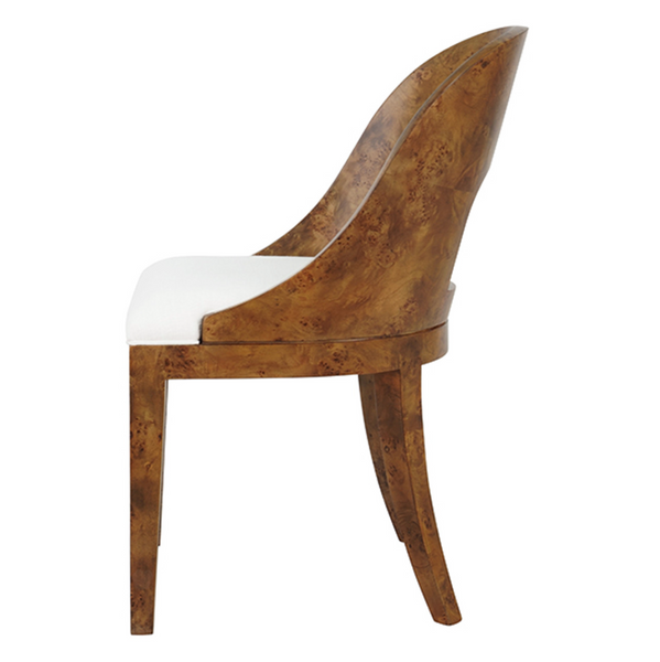 Rafferty Dark Burlwood Curved Back Dining Chair with White Performance Linen Seat