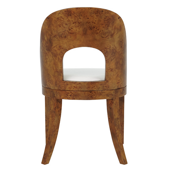 Rafferty Dark Burlwood Curved Back Dining Chair with White Performance Linen Seat