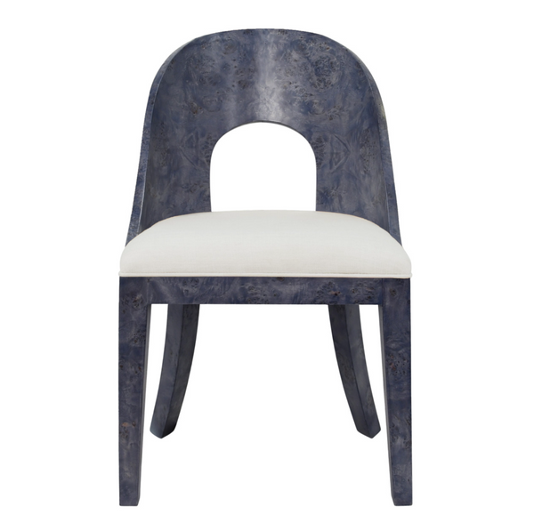 Rafferty Navy Blue Curved Back Dining Chair with White Performance Linen Seat