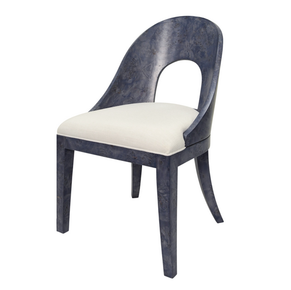 Rafferty Navy Blue Curved Back Dining Chair with White Performance Linen Seat
