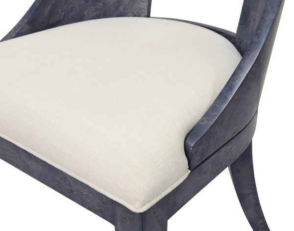 Rafferty Navy Blue Curved Back Dining Chair with White Performance Linen Seat