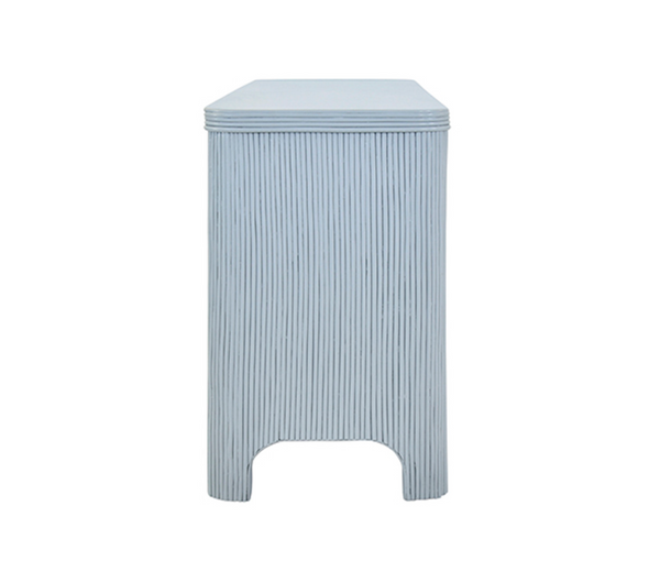 Opal Light Blue Rattan and Mirror Four Door Buffet