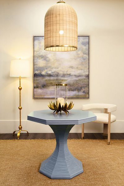 Octavia 36" Octagonal Light Blue Rattan Feature Table