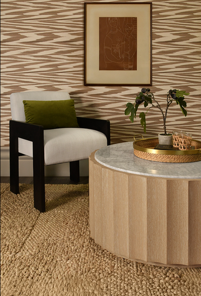 Moore Fluted Cerused Oak and White Carrara Marble Round Coffee Table
