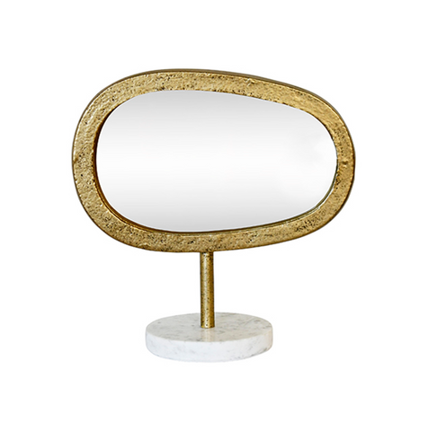 Moe Aged Gold and Marble Tabletop Mirror