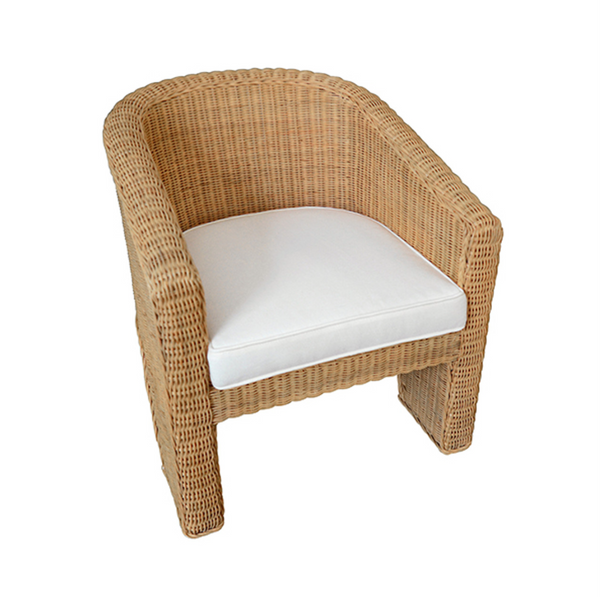 Giza Rattan Three Leg Lounge Chair With Ivory Performance Linen Cushion