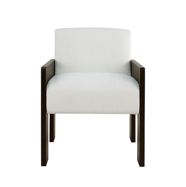 Astor Espresso Oak Square Arm Wooden Accent Chair with White Performance Linen Upholstery