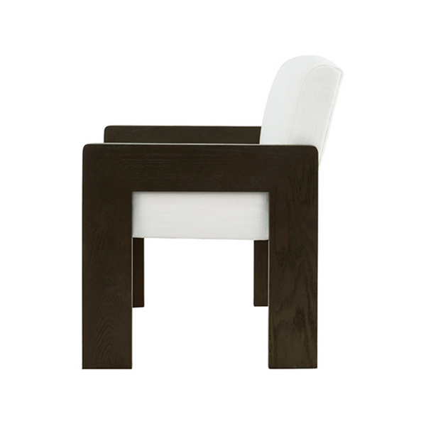 Astor Espresso Oak Square Arm Wooden Accent Chair with White Performance Linen Upholstery