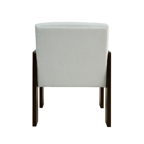 Astor Espresso Oak Square Arm Wooden Accent Chair with White Performance Linen Upholstery