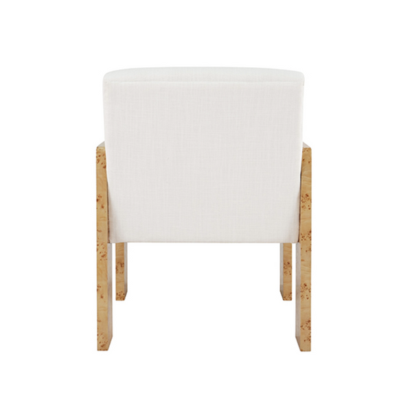 Astor Light Burlwood Square Arm Accent Chair with White Performance Linen Upholstery