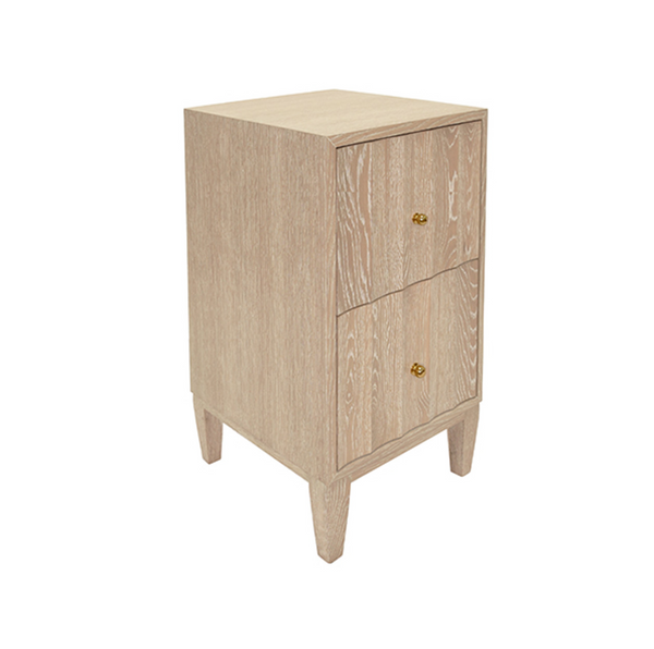 Hammond Fluted Cerused Oak Two Door Side Table with Brass Knobs