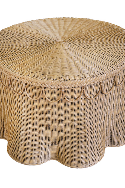 Giada Natural Woven Rattan Round Coffee Table with Scalloped Skirt