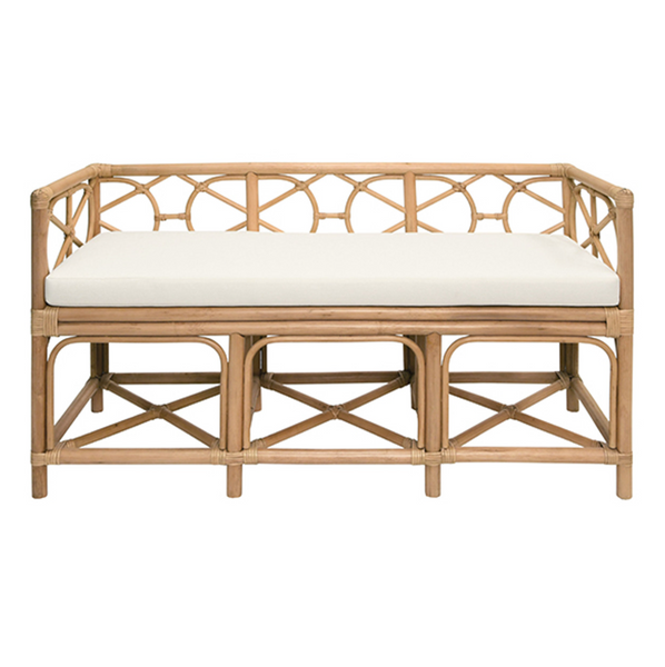 Ferguson Natural Rattan Bench with Ivory Performance Linen Cushion