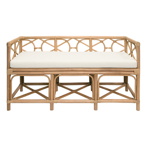 Ferguson Natural Rattan Bench with Ivory Performance Linen Cushion