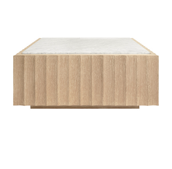 Granger Cerused Oak and Carrara Marble Square Fluted Coffee Table