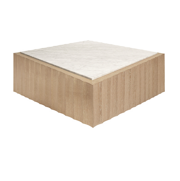 Granger Cerused Oak and Carrara Marble Square Fluted Coffee Table