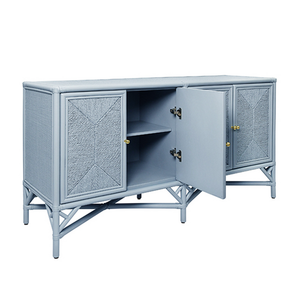 Eleanor Light Blue Rattan Buffet with Four Rope Front Doors