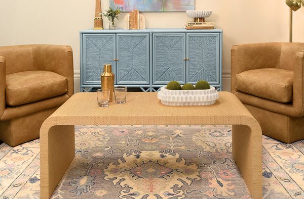 Eleanor Light Blue Rattan Buffet with Four Rope Front Doors