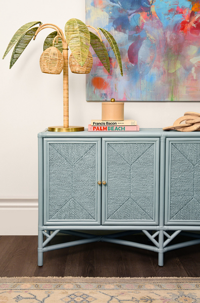 Eleanor Light Blue Rattan Buffet with Four Rope Front Doors