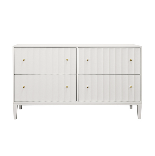 Angus Fluted Matte White Lacquer Four Drawer Chest