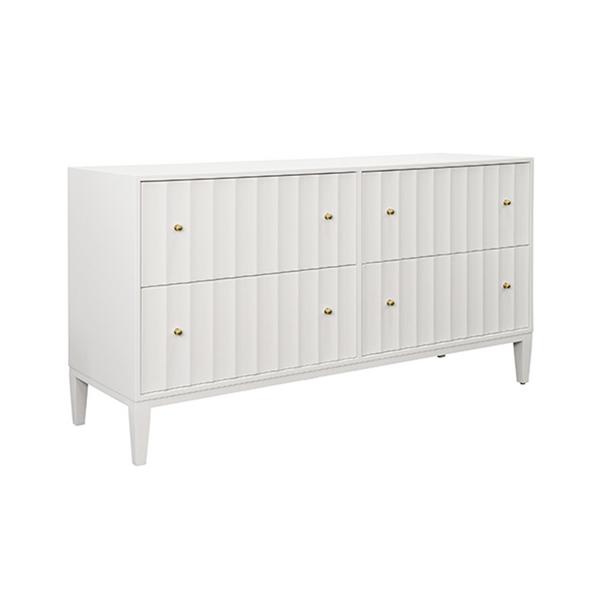 Angus Fluted Matte White Lacquer Four Drawer Chest