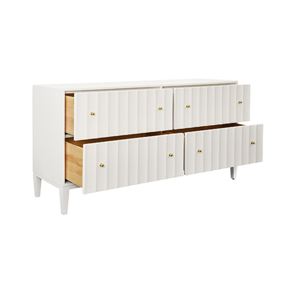 Angus Fluted Matte White Lacquer Four Drawer Chest