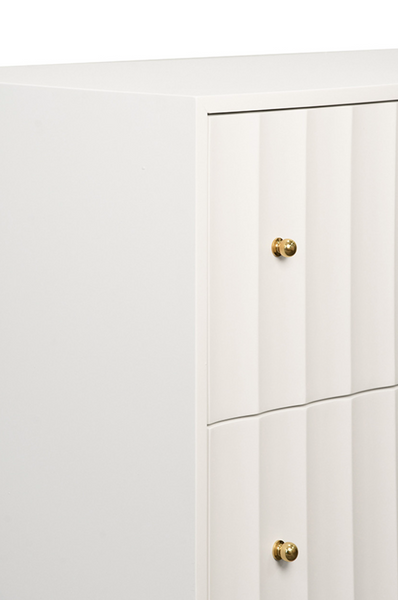 Angus Fluted Matte White Lacquer Four Drawer Chest