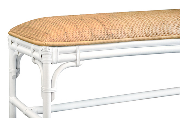 Asha Natural Rattan Cushion Top Bench with White Painted Rattan Base