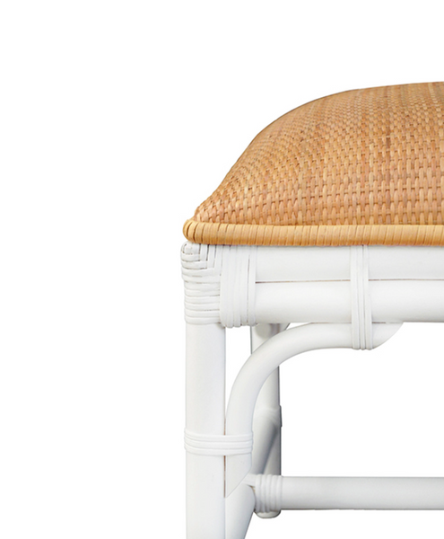 Asha Natural Rattan Cushion Top Bench with White Painted Rattan Base