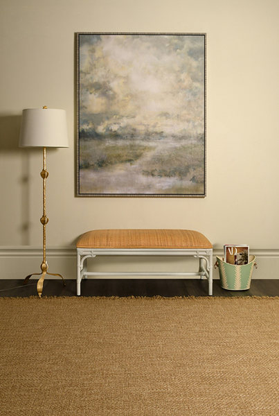 Asha Natural Rattan Cushion Top Bench with White Painted Rattan Base