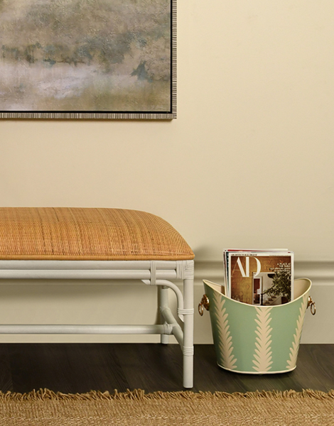 Asha Natural Rattan Cushion Top Bench with White Painted Rattan Base