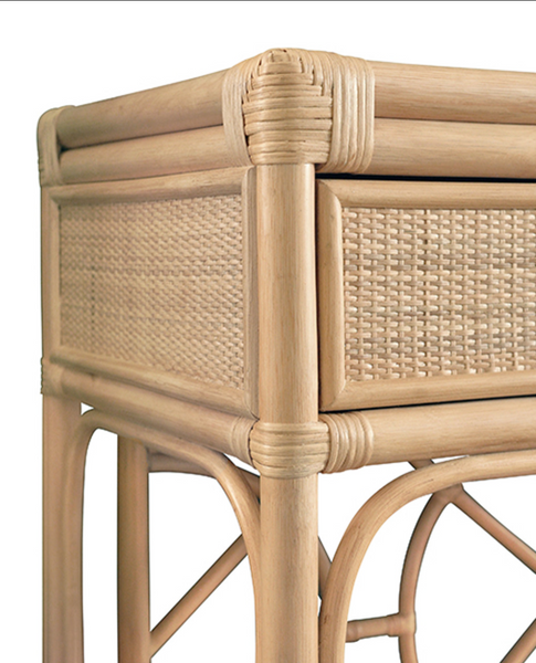 Gideon Natural Rattan Two Drawer Console with Decorative Back