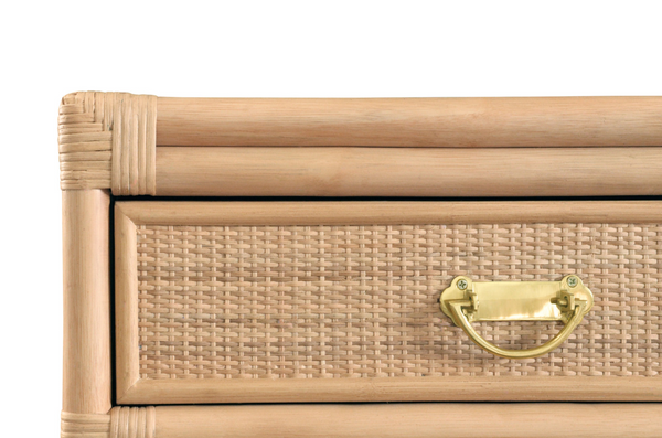Gideon Natural Rattan Two Drawer Console with Decorative Back