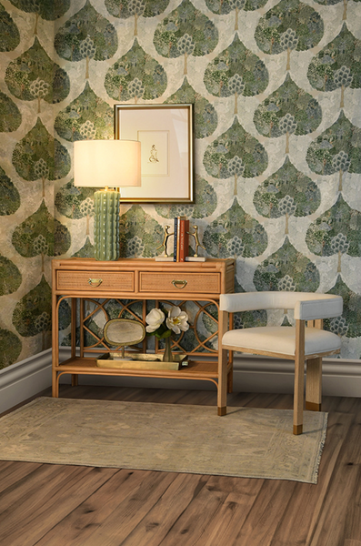 Gideon Natural Rattan Two Drawer Console with Decorative Back