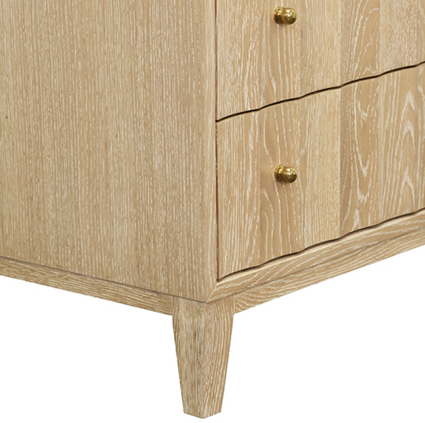 Carmack Fluted Cerused Oak Three Drawer Side Table with Brass Knobs