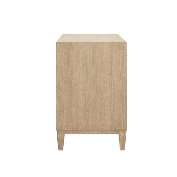 Carmack Fluted Cerused Oak Three Drawer Side Table with Brass Knobs
