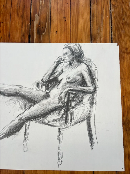 Barbara Beck 1970s Figurative Charcoal Sketch on Paper