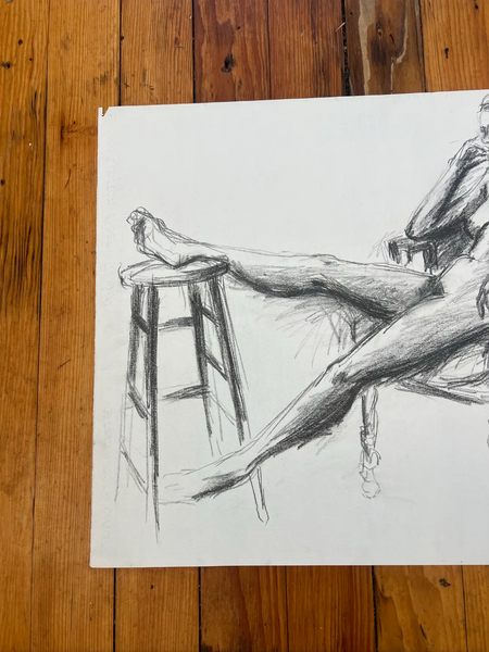 Barbara Beck 1970s Figurative Charcoal Sketch on Paper